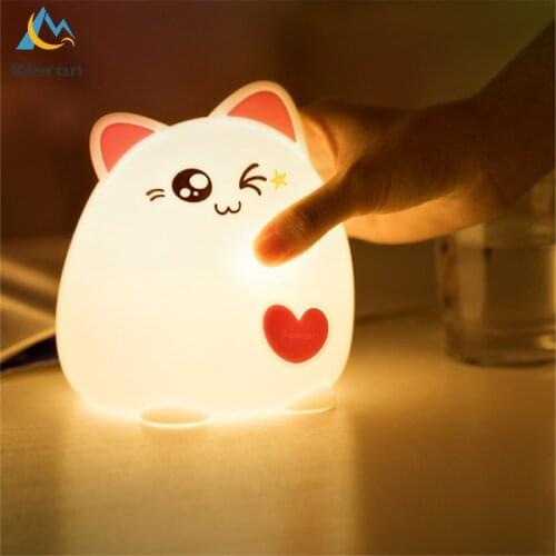 Lovely Silicone Cat LED Night Light USB Charge Silicone Animal Cartoon Nursery Lamp Baby Children Birthday Gift Toy Night Lamp