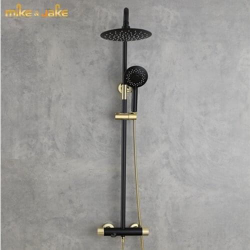 Bathroom gold&black thermostatic shower set black gold bathroom constant temperature shower mixer luxury gold shower tap kit