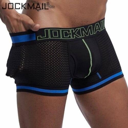 JOCKMAIL Brand Men Sexy Underwear Mesh boxer Sexy cotton Cuecas Boxers Mesh shorts Gay Underwear male boy underpants slip