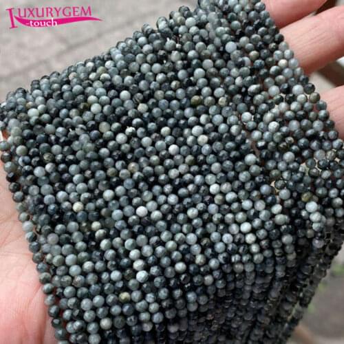 High Quality Natural Eagle Eye Stone 3mm Faceted Round Shape Loose Spacer Beads Bracelet Necklace Jewelry Accessory 38cm b141