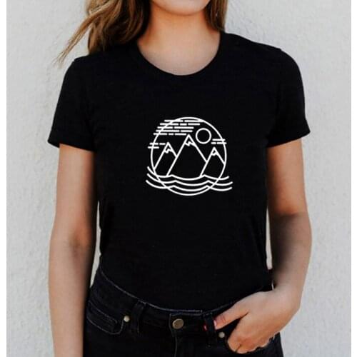 Mountains Funny T Shirt Women Cotton Short Sleeve Tshirts Women O-neck Loose Tee Shirt Femme Black White Camisetas Mujer Tops