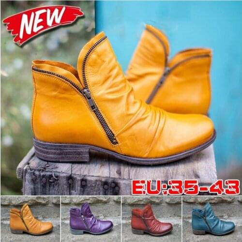 Women Ankle Boots Spring Autumn PU Leather Boot Female Short Boots Suede Women Booties Zipper Retro Trend Women Naked Boots