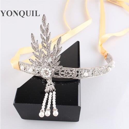 Artistic The Great Bridal Head Hair Accessories Crystals Pearl Headband Hair Jewelry Wedding Tiaras and Crowns Girls Headpiece