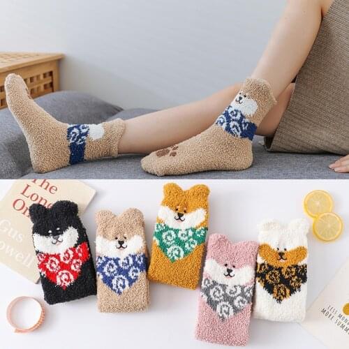 Winter Thicker And Warmer Socks Womens Cartoon Dog Socks Woman Thick Socks Floor Sox Girls Woman Sox Fahsion Dog Cartoon Sox