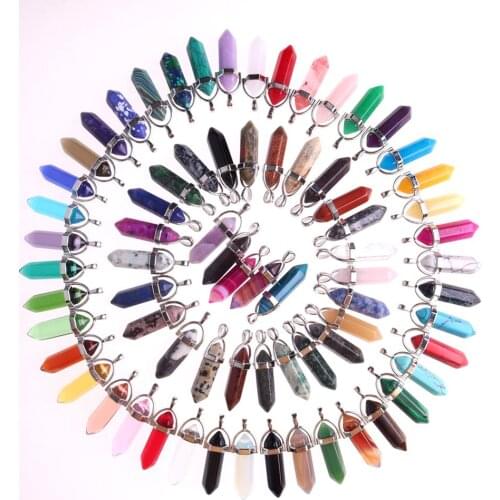 100pcs Fashion Women Jewellry Hexagonal Column Bullet Pendants Natural Stone Quartz Crystal Pendant Necklace For Jewelry Making