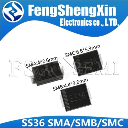 100PCS SS36 30v 60a SMD SR360 diode SMA/SMB/SMC DO-214AA/AB/AC sk36