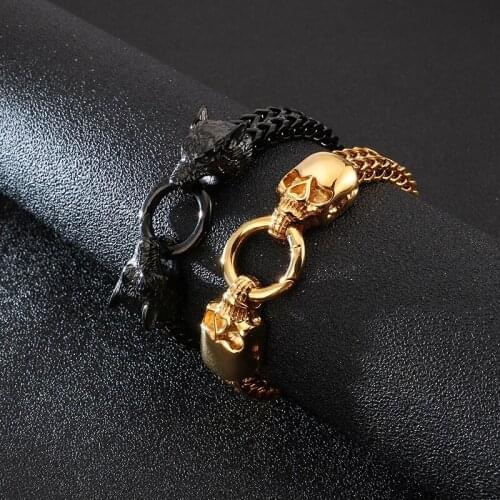 12mm Skull Head Bracelet Stainless Steel Mens Friendship Bracelets For Men 2020 Gothic Hand Chain Bracelet Jewelry