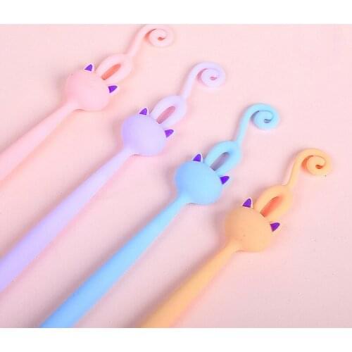 4 PCS Creative Cartoon Purple Ear Cat Gel Pens Kawaii Stylo 0.5mm Black Ink Writing Tool Office Accessories Stationery Supplies