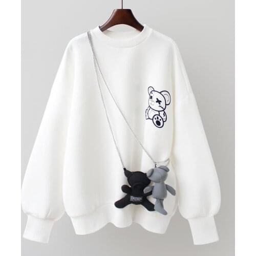 Ins Black Oversized Hoodies Gothic Harajuku Streetwear Chic Letter Print Hoodies Women Autumn Long Sleeve Hoodies Bear Hooded