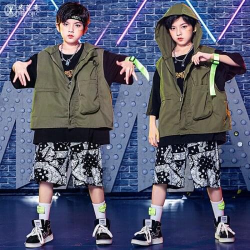 Children Hip Hop Clothing Hooded Vest T Shirts Printing Pants For Boys Girls Street Dance Costume Modern Rave Clothes BL6826