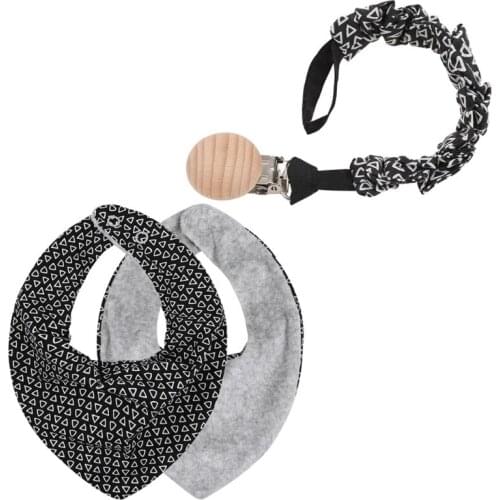 Baby Bibs with Pacifier Clips Baby Pacifier Chain Soother Clips Cotton Bib Set BX0D Wholesale