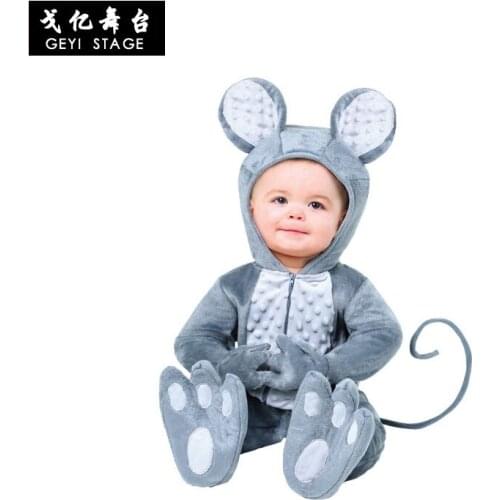 Animal Small Mouse Cosplay Costume Boy Girl Child Cartoon Pajama Gray Short Sleeve Funny Suit Halloween Carnival Jumpsuit Kids