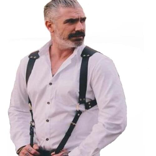 Fetish Men Chest Harness Strap Erotic Leather Tops Men Harness Belts with Buckle Punk Rave Costumes for BDSM Bondage Gay Sex