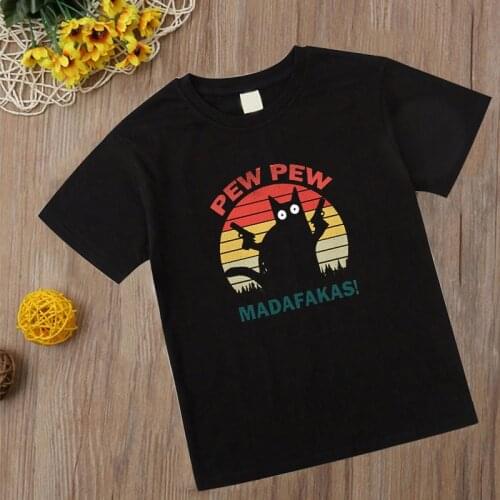Harajuku Aesthetic Kids Boys Girls Tshirt Pew Pew Madafakas Short Sleeve Tops Tees Fashion T Shirt Children Clothing T-shirt