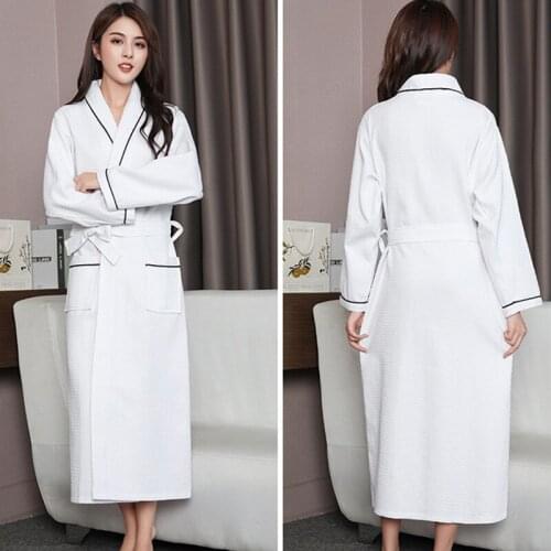 FZSLCYIYI 100% Cotton Waffle Shower Robe Women Nightgown Hotel Bathrobes Plus Size Spring Autumn Sleepwear Nightwear