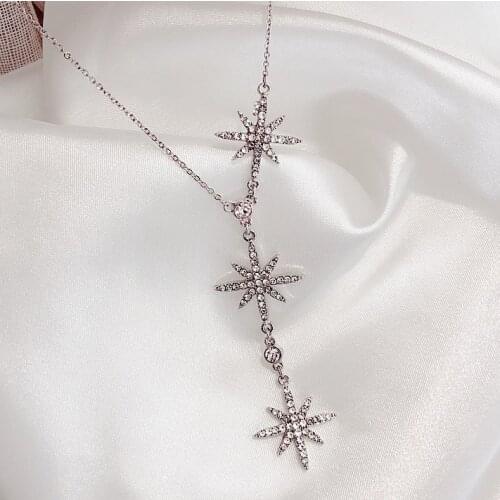 Exquisite Rhinestone Star Pendant Silver Silver Color Necklace Fashion Simple Sparkling Chain Women Wedding Jewelry Party Gift