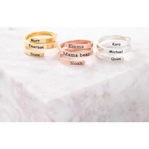 Xiaojing 100% Personalise 925 Sterling Silver Three Names Engraving Custom Couple Ring Mother Family Ring Fashion Jewelry Gift