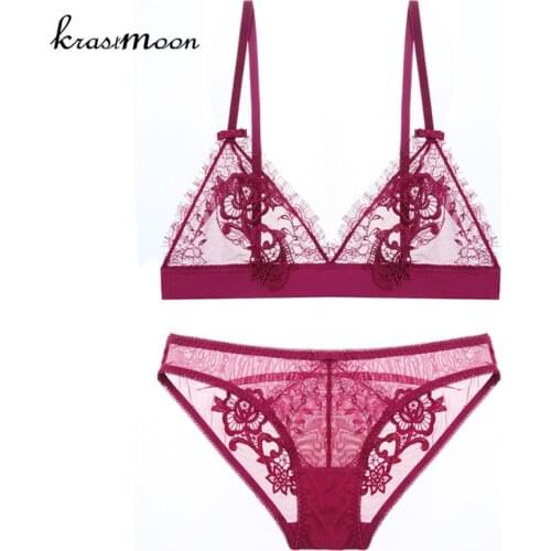 Plus Size Push Up Bra Sets Ultra thin Sexy Full Lace Eyelash Flower Wire Free Bra and Panties Intimates Embroidery Underwear