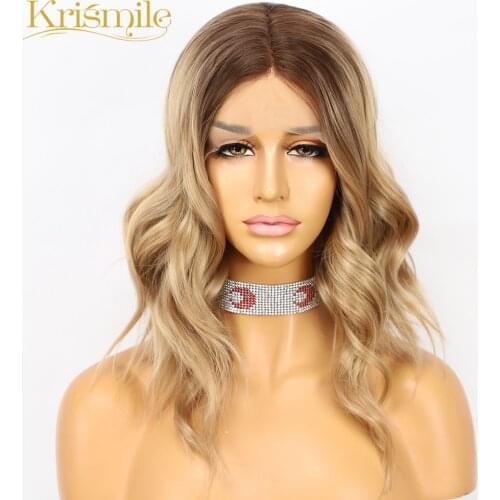 Short Brown Wavy Synthetic Lace Wigs T Middle Part Wig High Temperature Party Cosplay Daily for Women Make Up Celebrity