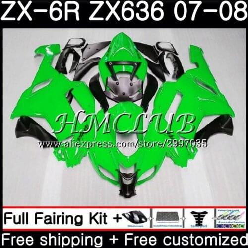 Body For KAWASAKI NINJA glossy green ZX 6R 6 R 600CC ZX636 2007 2008 54HC.10 ZX600 ZX-636 ZX6R 07 08 ZX 636 ZX-6R 07 08 Fairing