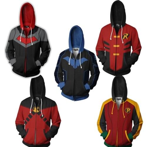 Costume Hoodie Sweatshirts Tops Men Mens Male Streetwear Sweatshirt Robin Costumes Clothes Zipper Hooded Long Sleeves Hat