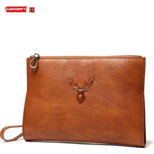 Mens Handbags Leather Clutch Bag Men Youth Tide Envelope Bag Male Hand Bag Moblile Phone Clutches Retro Casual Small Bags Soft