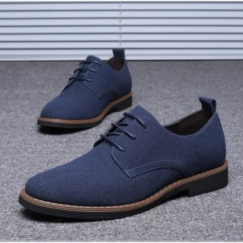 Plus Size Suede Leather Men Casual Flats Dress Oxfords Shoes British Style Lace Up for Work Male Loafers Mens Classic Shoes