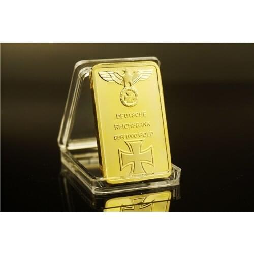 DEUTSCHE REICHSBANK 1 Ounce German GOLD PLATED BAR --- GERMAN IRON CROSS GOLD BAR Drop shipping