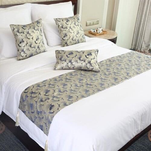 New Chinese Jacquard yarn-dyed golden bed flag bed and breakfast villa bed end towel hotel bed runner table runner