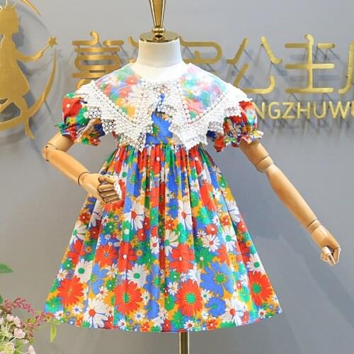 2021 New Toddler Girls Dress Flower Print Summer Clothing Girls Casual Dress Clothes Infant Children Outfit
