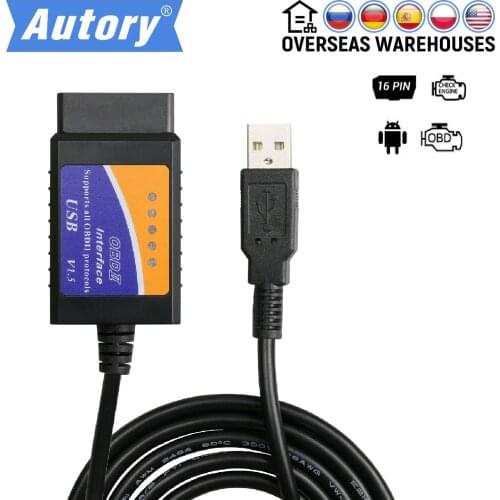 OBD2 II elm 327 V1.5 USB 16 Pin OBD Scanner elm327 odb2 Car Diagnostic Tool Auto Interface Odb Code Readers Scan eml327 For Auto