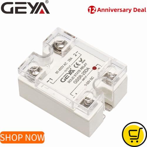 GEYA DC control AC Solid State Relay SSR 10DA/25DA/ 40DA/60DA/80DA/100DA with Pastic Cover 100A SSR Module Single Phase