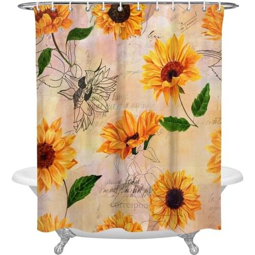 Sunflower Shower Curtains Bathroom Curtain Waterproof Polyester Frabic Bathroom Curtain with Hooks
