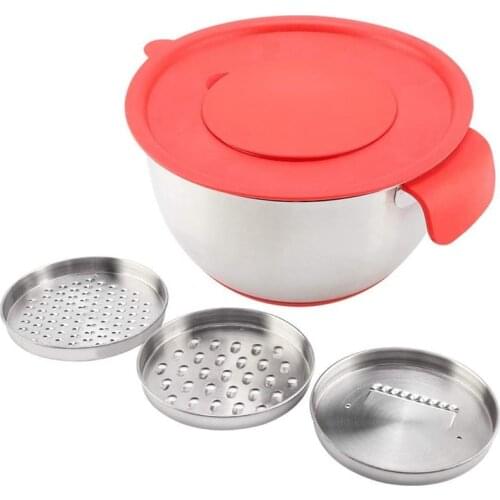 Stainless Steel Salad Bowls With Grater Set Non-Slip Silicone Base/Handle DIY Cake Baking Egg Beater Bowl Kitchen Cooking Tools