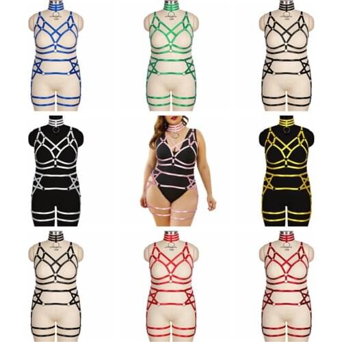 Sexy Collar Accessories Busty Women Plus Size Body Harness Pentagram Lingerie Set Bondage Straps Bdsm Stockings Garter Belt