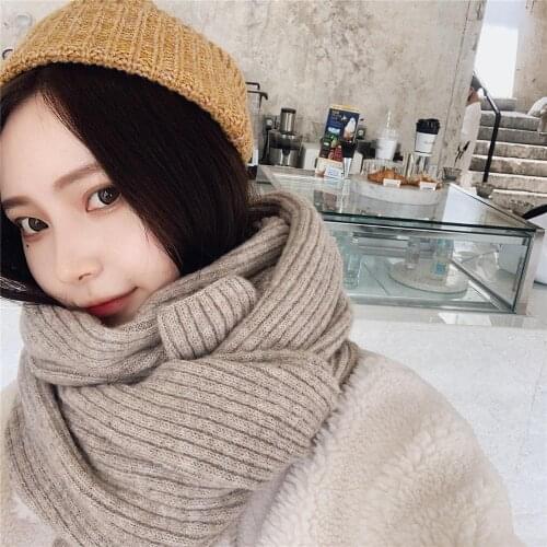 Scarf Women Autumn And Winter All-Match Pure Color Knitted Scarves Wool Japanese Warm Shawl Simple Bufanda Luxury Brand Cape