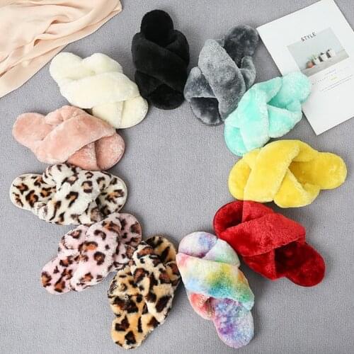 2021 New Kids Winter Shoes For Girl Fluffy Slippers Open Toe Flat House Slippers Toddler Girls Shoes Leopard Furry Indoor Slides
