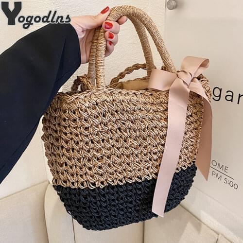 Casual Straw Women Shoulder Bags Wicker Woven Handbags Handmade Summer Vocation Beach Rattan Bag Female Large Capacity Totes
