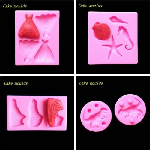 Sports shoes, 3D dinosaurs, fashion wedding dresses, seahorse starfish DIY chocolate baking tools, liquid silicone mold WMJ-898