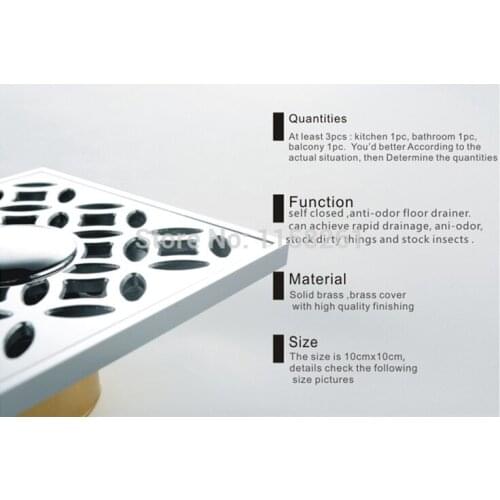 Drains 10x10cm Square Brass Floor Drain Linear Shower Drain Covers Washing Machine Use Bathroom Balcony Waste Grate BS-8