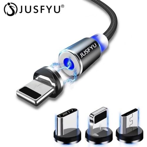 360 LED Magnetic Charging Cable for iPhone XR XS MAX X 8 7 6 6S Plus Mobile Phone Magnet Charger Micro USB Cable Type C Wire