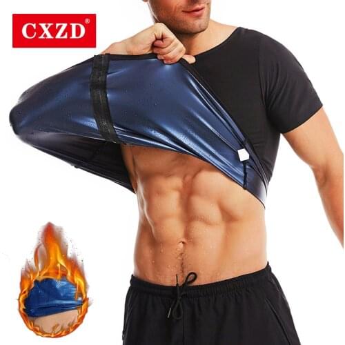 CXZD Men Waist Trainer Weight Loss Shapewear ion coating Zipper Shirt Slimming Shaper Hot Short sleeve Thermo Corset Gym Workout