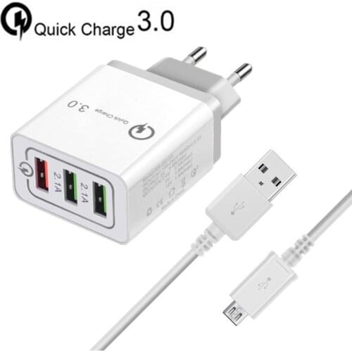 18W EU Quick Charge QC 3.0 USB Phone Charger & 1M Micro USB Cable Wall Plug Charger for Samsung Xiaomi Huawei LG ZTE HTC Android