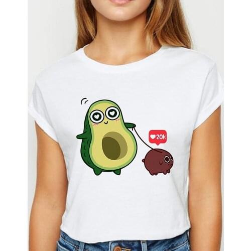 New T shirt Women Vegan Avocado with pig T-shirts Loose Spring Summer Top Avant-garde Show Thin vestidos Round Collar Tshirt