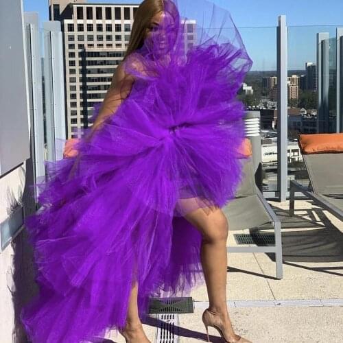 Multi-Use Purple High Low Tulle Skirts Women 2020 Ruffles Tiered Puffy Tulle Skirt Summer Long Tutu Maxi Skirt Elastic