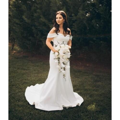 Vintage Long Off Shoulder Wedding Dresses with Belt Mermaid Illusion Back Satin Vestidos de Novia Bridal Gown for Women