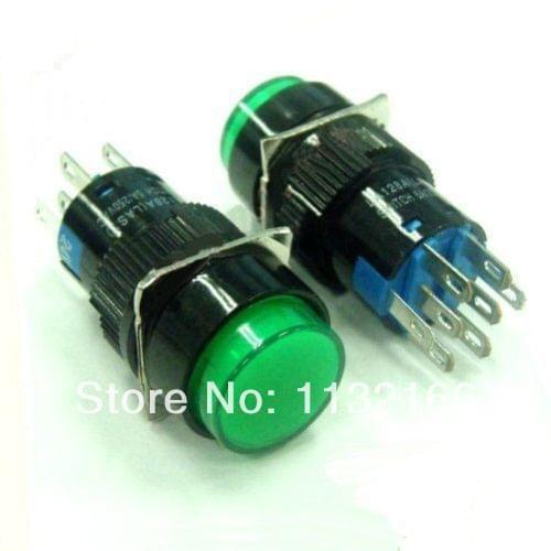 10pcs 12VDC Pilot Light Lamp 16mm Green 2NO 2NC Terminal 8 Pin DPDT Maintained Latching Push Button Switch