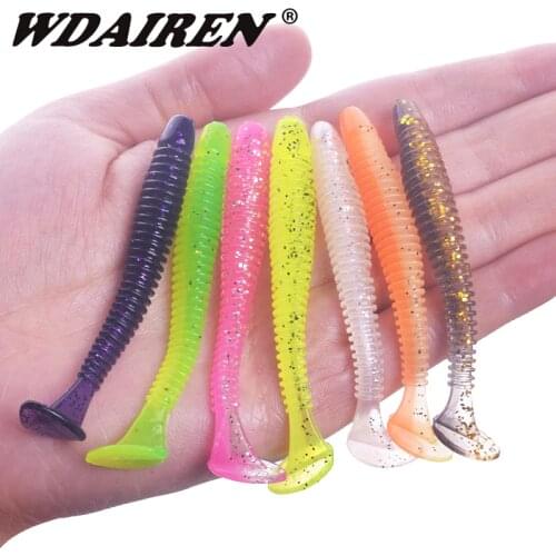 10pcs/Lot T Tail Worm Silicone Soft Bait 5cm 7cm Fishing Artificial Lures Carp Swimbait Tackle Craws Swing Impact Jig Wobblers