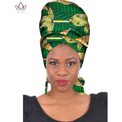 2021 African Headtie Print Headwrap Ankara Wax Fabric 100% Cotton Scarf Kente Scarves And Earrings 2 Pieces Female Wyb483