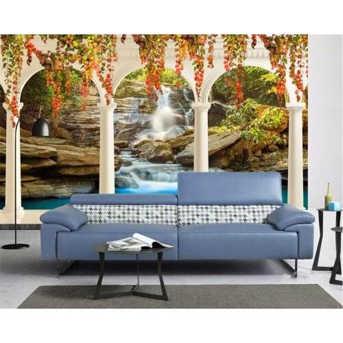 Beibehang Custom wallpaper 3d photo mural European colonnade arch waterfall waterfall landscape 3d background mural 3d wallpaper